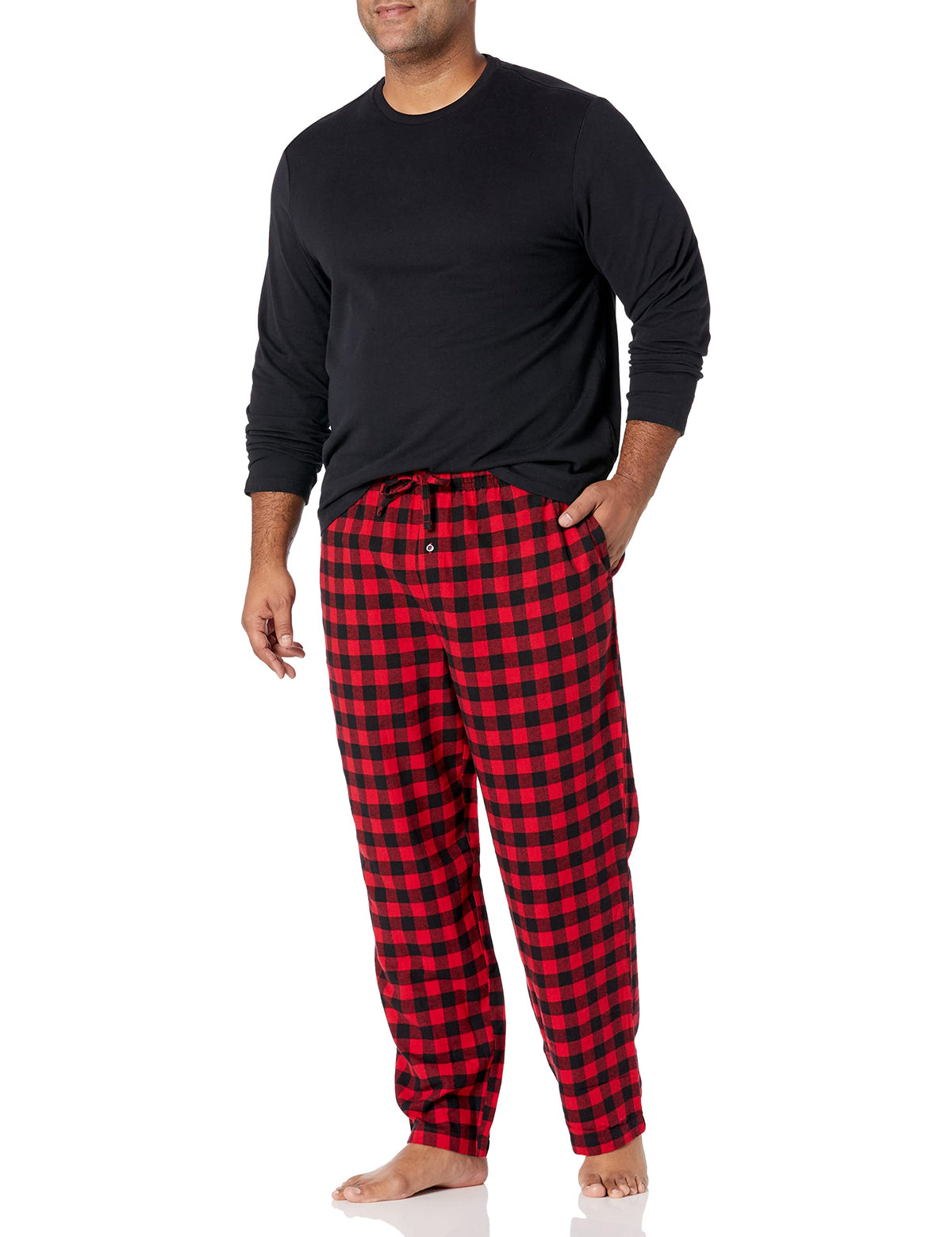 Amazon Essentials Men's 100% Cotton Flannel Pant and Long-Sleeve T-Shirt Pajama Set