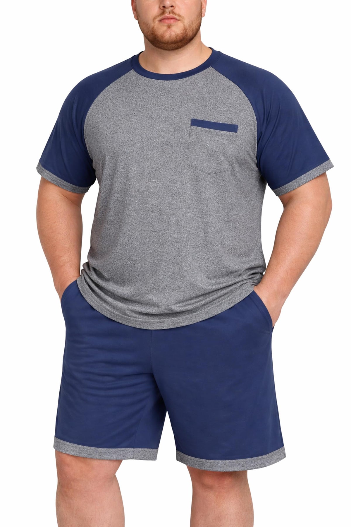 Mens Pajamas Set Shirt and Shorts Lightweight Summer Sleepwear