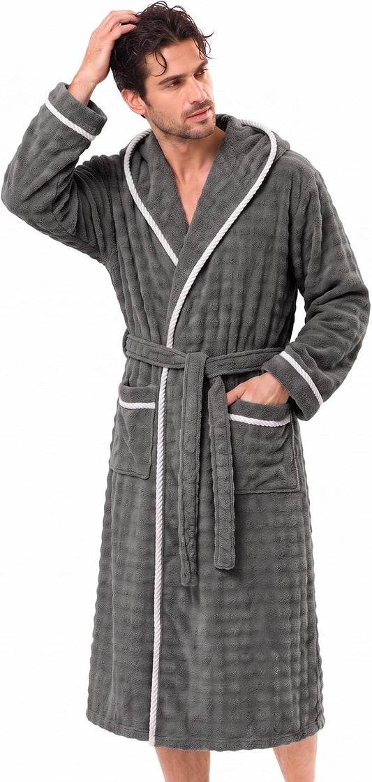 U2SKIIN Mens Robe Quick Dry Fleece Hooded Bathrobe for Men Spa Robe