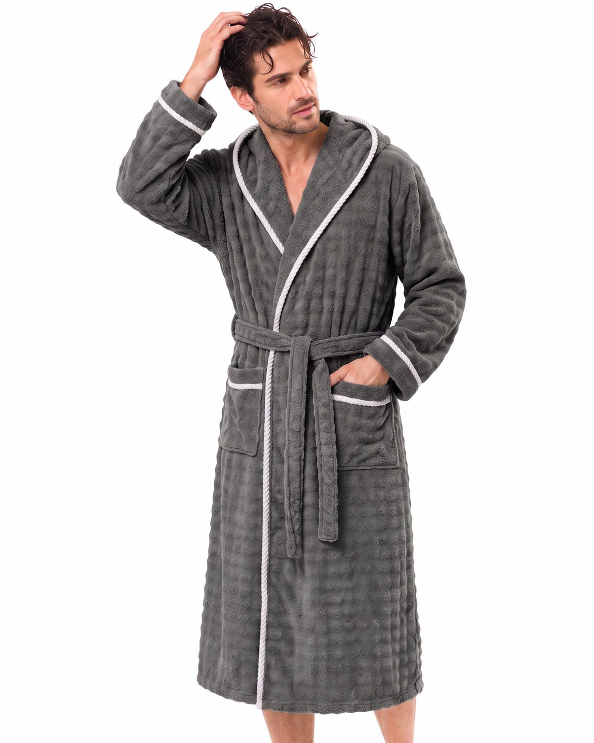 U2SKIIN Mens Robe Quick Dry Fleece Hooded Bathrobe for Men Spa Robe