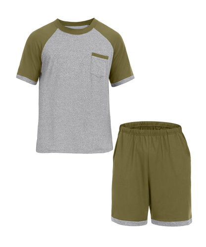 Mens Pajamas Set Shirt and Shorts Lightweight Summer Sleepwear