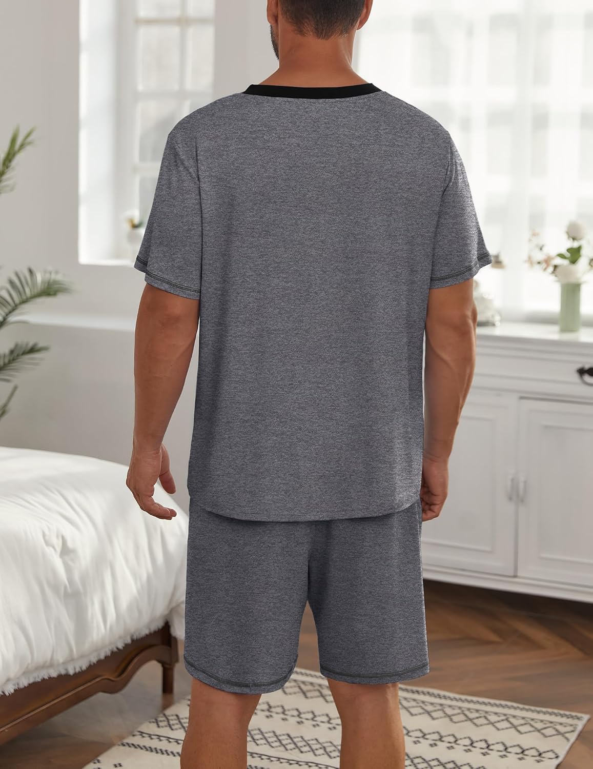Ekouaer Men's Pajama Sets Shorts Short Sleeve Pj Sets Loungewear Lightweight Lounge Sets with Pockets