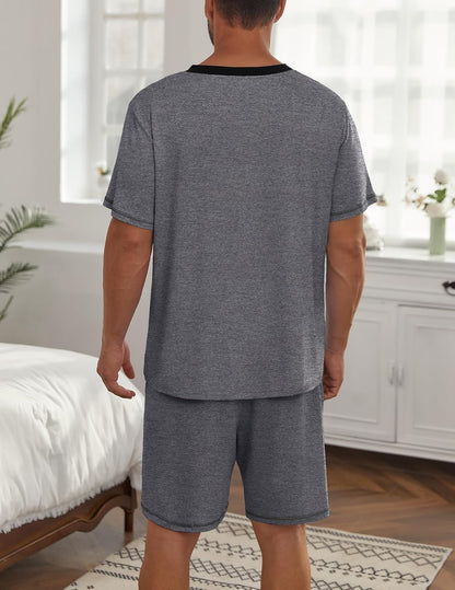 Ekouaer Men's Pajama Sets Shorts Short Sleeve Pj Sets Loungewear Lightweight Lounge Sets with Pockets