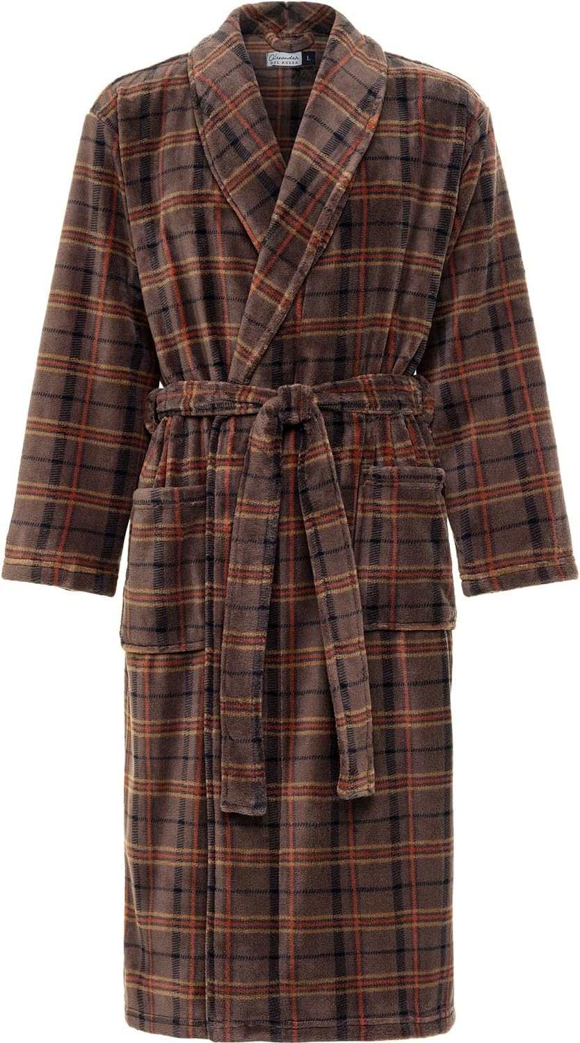 Men's Long Sleeve Lightweight Fleece Robe with Pockets, Bathrobe