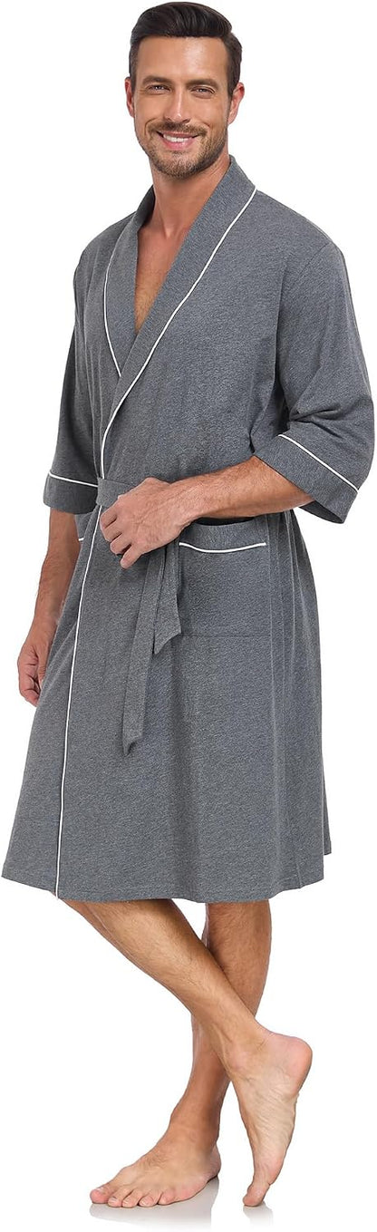 COLORFULLEAF Men's 100% Cotton Robe Lightweight Summer Short Bathrobe