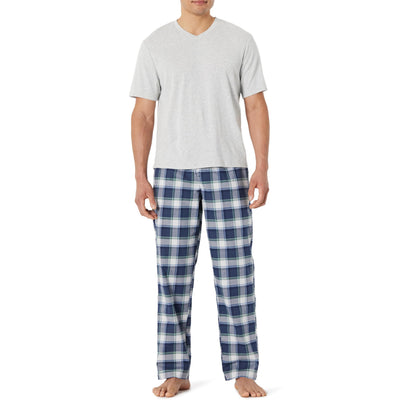 Amazon Essentials Men's Cotton Stretch Poplin Pant with Cotton Jersey T-Shirt Pajama Set