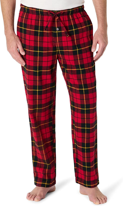 Amazon Essentials Men's 100% Cotton Flannel Sleep Pant, Relaxed Fit Lounge Pants with Elastic Waist and Drawstring