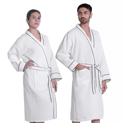 Looperry Unisex White Waffle Bathrobe (1 Piece) Luxurious & Lightweight Shower Robe in Organic Cotton Poly Blend