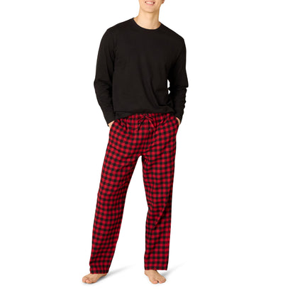 Amazon Essentials Men's 100% Cotton Flannel Pant and Long-Sleeve T-Shirt Pajama Set