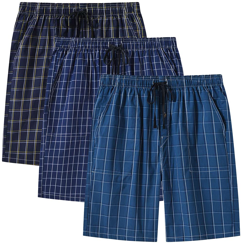 MoFiz 3pack Mens Pajama Short Bottom Sleep Lounge Cotton Plaid