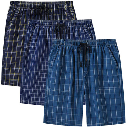MoFiz 3pack Mens Pajama Short Bottom Sleep Lounge Cotton Plaid