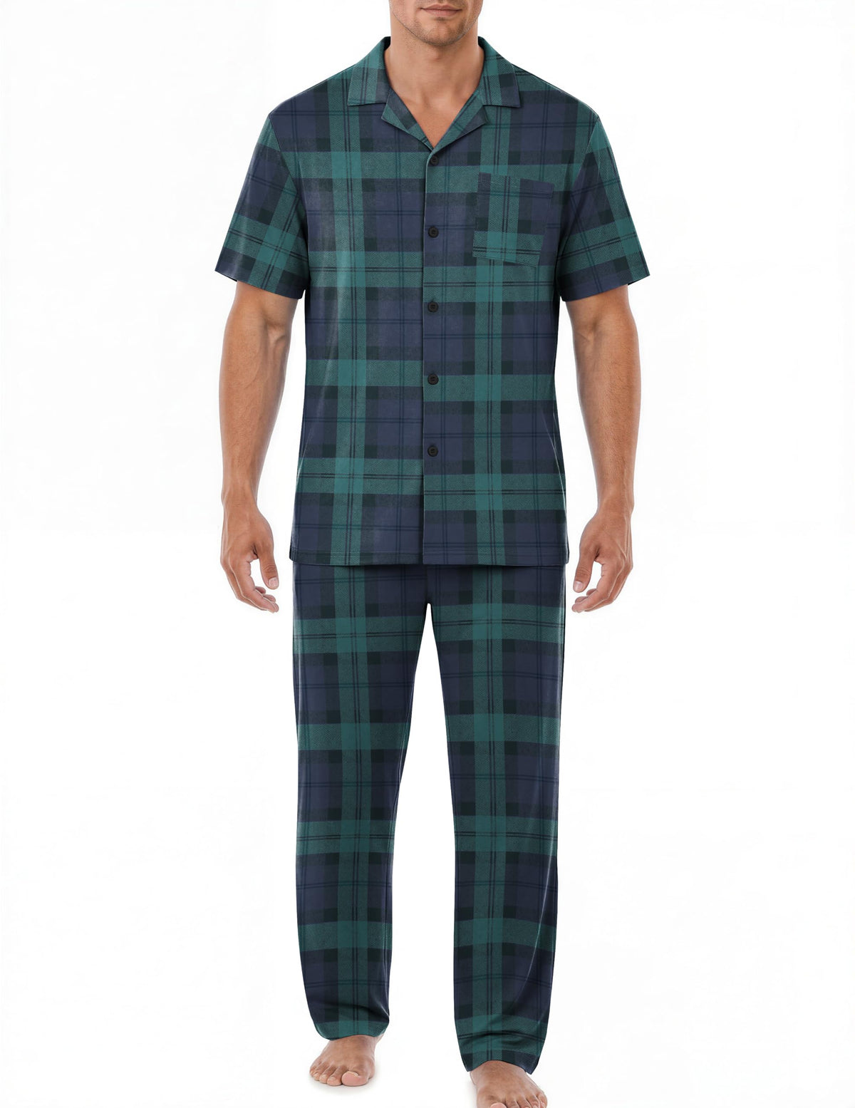 EKouear Mens Pajamas Set Button Down Short Sleeve Shirt Pjs with Long Pants