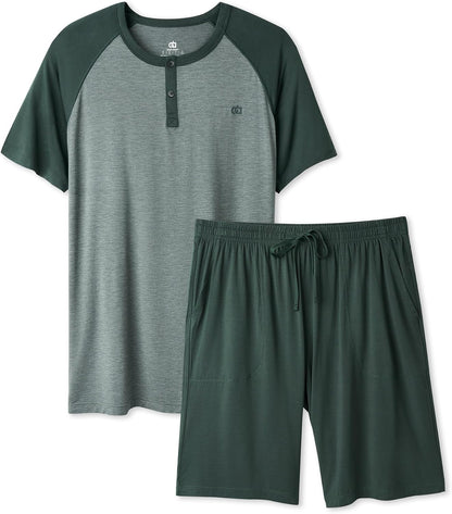 DAVID ARCHY Men's Bamboo Rayon Cooling Pajama Set, T-Shirt and Shorts