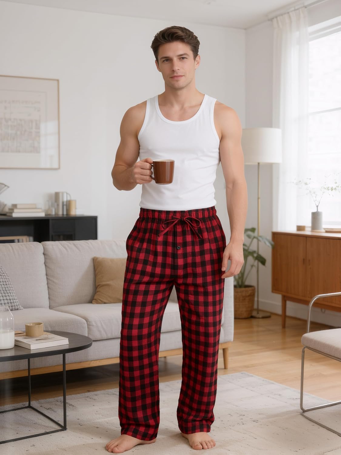 3 Pack Mens Pajama Pants Cotton Woven Plaid Sleep Lounge PJ Bottoms