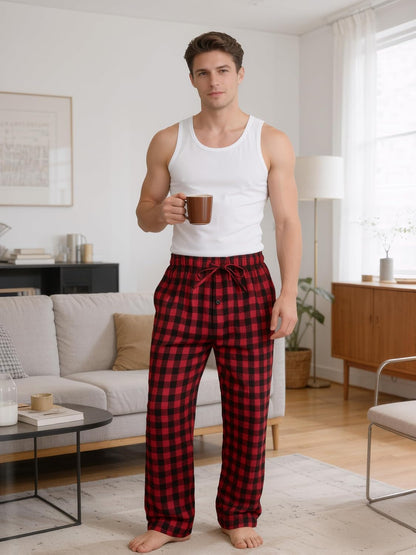 3 Pack Mens Pajama Pants Cotton Woven Plaid Sleep Lounge PJ Bottoms