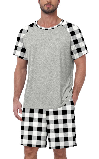 MLXSJ Mens Pajama Set Summer Pjs Sleepwear Soft Sleep Set With Pocket S-3XL