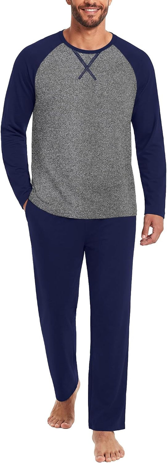 Ekouaer Mens Pajama Set Long Sleeve PJs Lightweight Sleepwear with Pockets