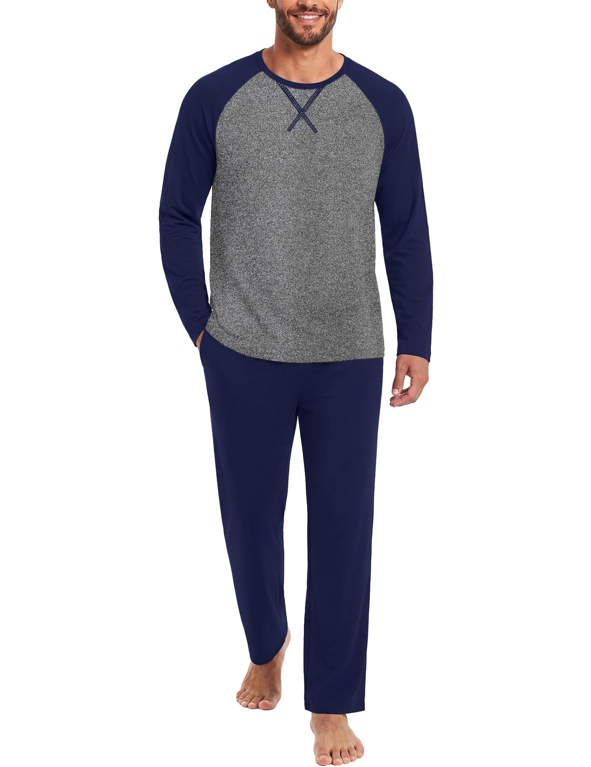 Ekouaer Mens Pajama Set Long Sleeve PJs Lightweight Sleepwear with Pockets