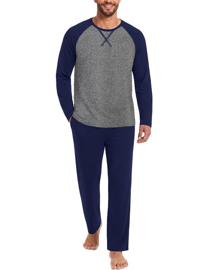 Ekouaer Mens Pajama Set Long Sleeve PJs Lightweight Sleepwear with Pockets