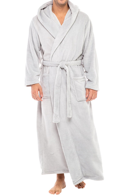 Men's Plush Fleece Hooded Robe with Pockets, Long Bathrobe