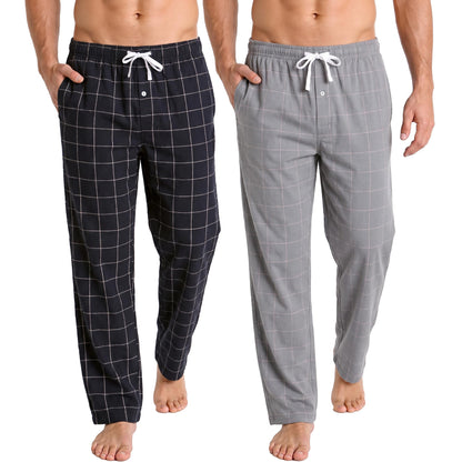 Vulcanodon Men's 100% Cotton Pajama Pants 2Pack, Plaid Sleep Pants