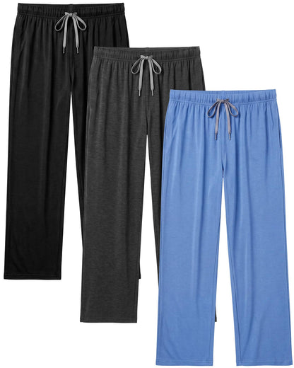 3 Pack Mens Cotton Pajamas Pants Lounge Pjs Bottoms Sleepwear Bottoms Soft Pants with Pockets Drawstring