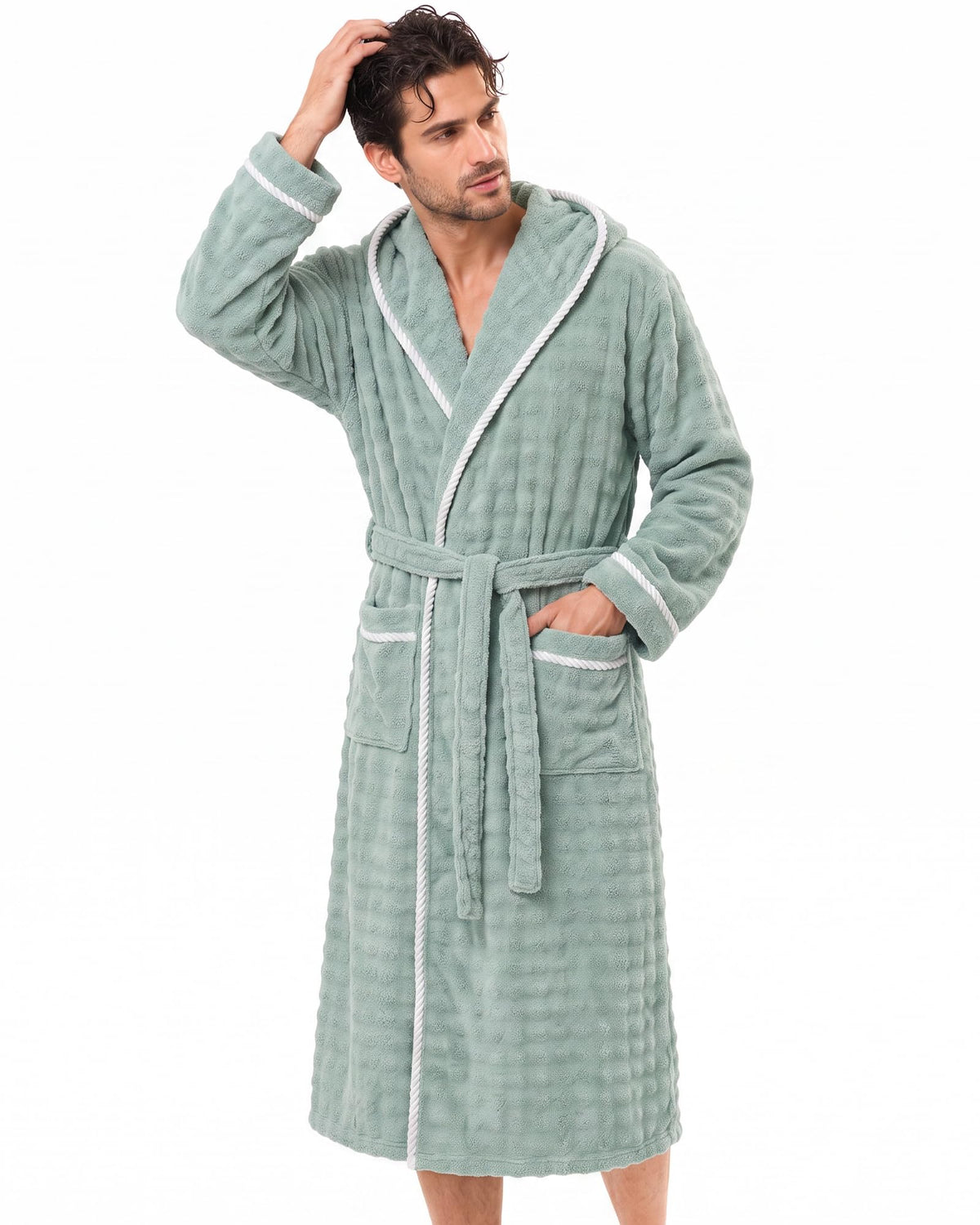 U2SKIIN Mens Robe Quick Dry Fleece Hooded Bathrobe for Men Spa Robe