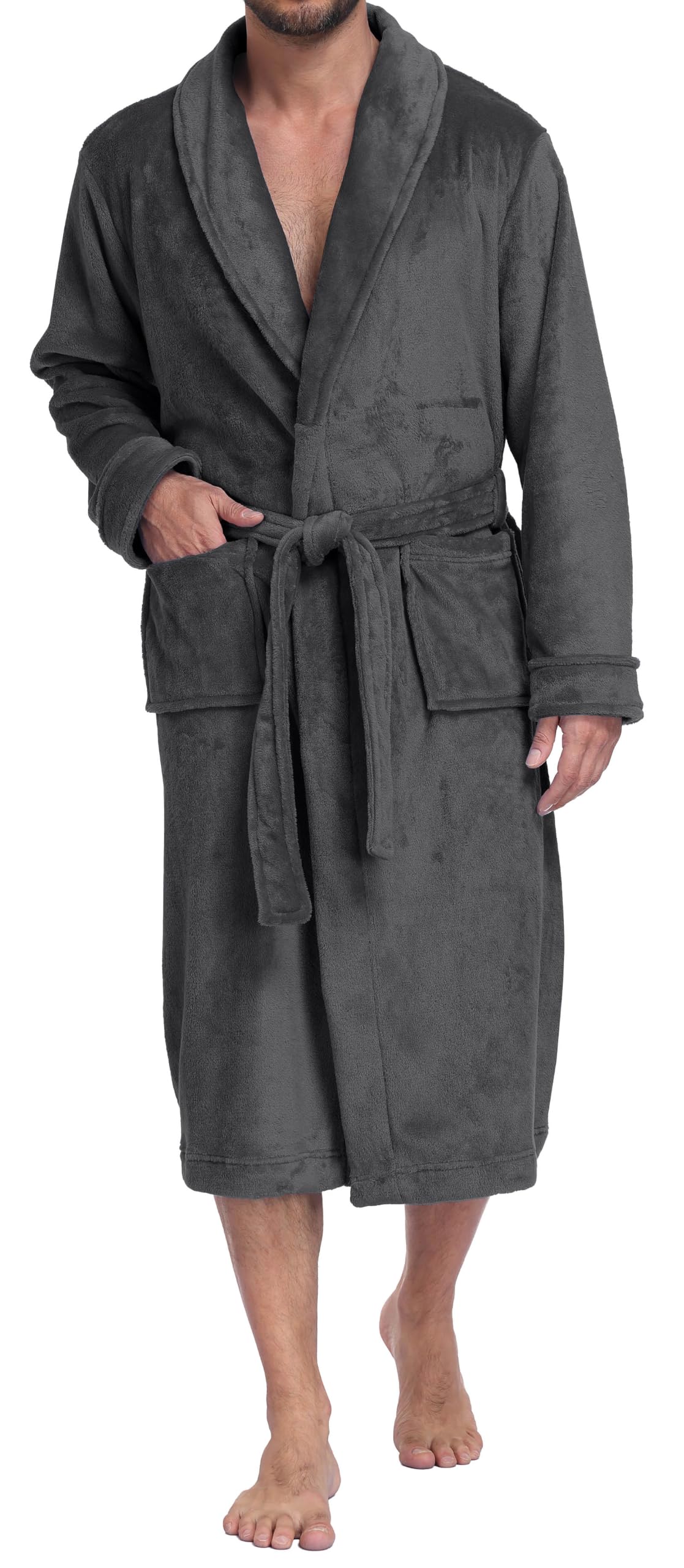 PrinStory Mens Robe Plush Fleece Soft Warm Long Fluffy Bathrobe