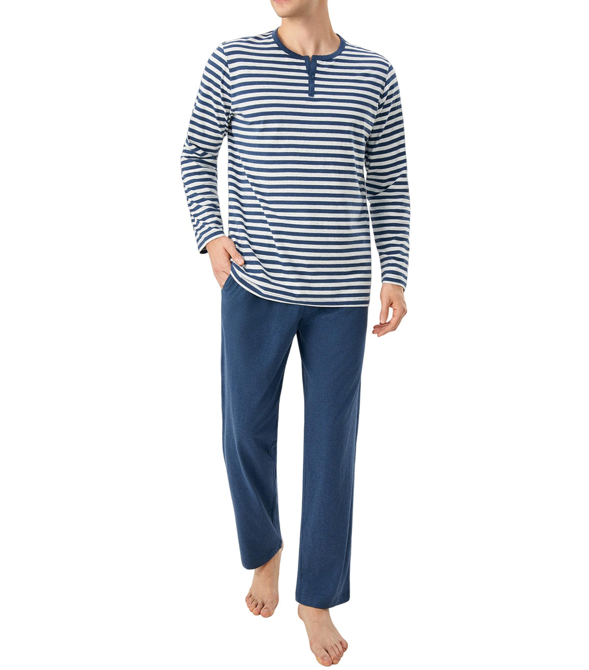 DAVID ARCHY Men's Pajamas Set 100% Combed Cotton Henley Loungewear Relaxed Fit Sleepwear with Pockets