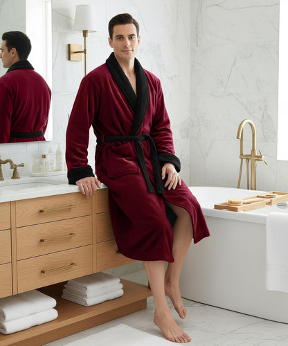 Luxury Ultra Soft Mens Robe Plush Fleece Long Bathrobe