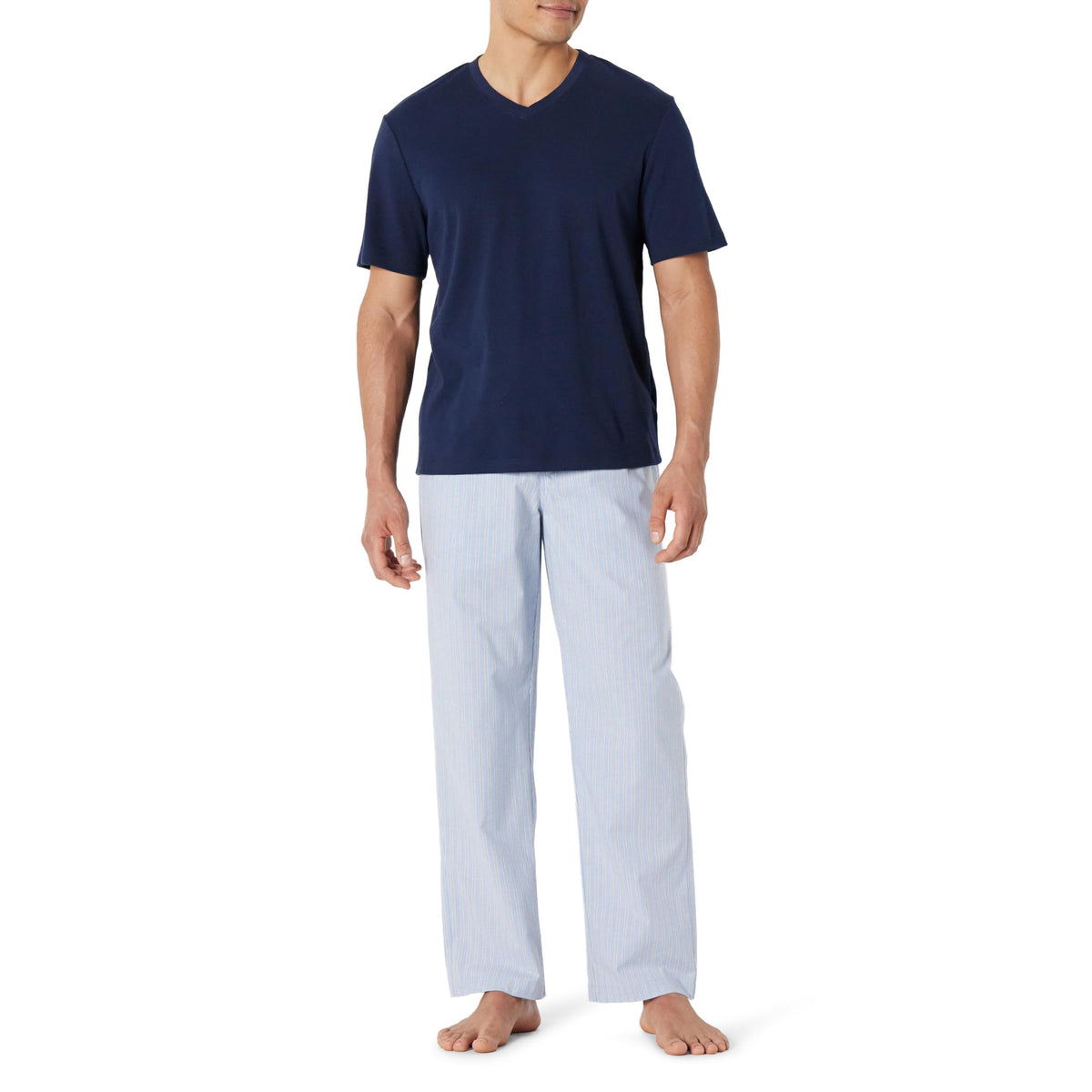 Amazon Essentials Men's Cotton Stretch Poplin Pant with Cotton Jersey T-Shirt Pajama Set