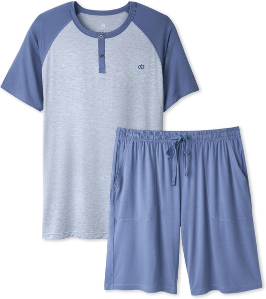 DAVID ARCHY Men's Bamboo Rayon Cooling Pajama Set, T-Shirt and Shorts