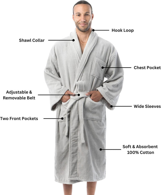 Alpine Swiss Pure Cotton Mens Terry Cloth Bathrobe Super Absorbent Spa Robe