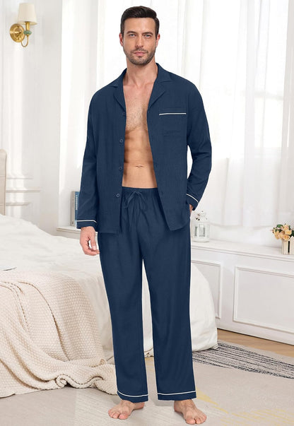 PrinStory Men's Pajamas Set Long Sleeve Button Down Sleepwear Pjs S-2XL