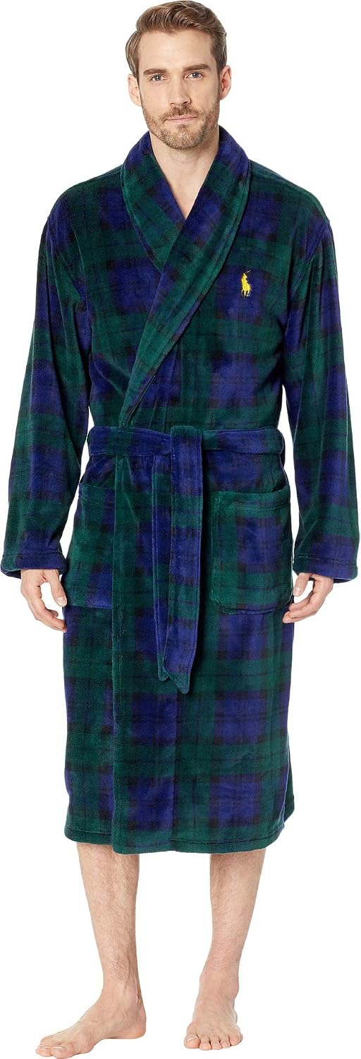 POLO RALPH LAUREN Microfiber Plush Long Sleeve Shawl Collar Robe