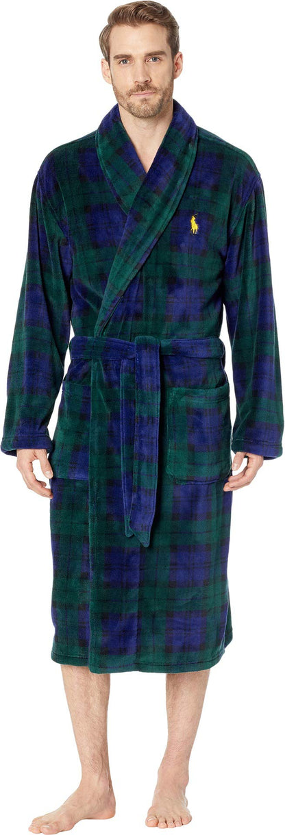 POLO RALPH LAUREN Microfiber Plush Long Sleeve Shawl Collar Robe