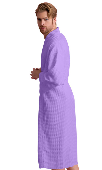 Men's Long Waffle Weave Kimono Bathrobe, 60% Cotton 40% Polyester