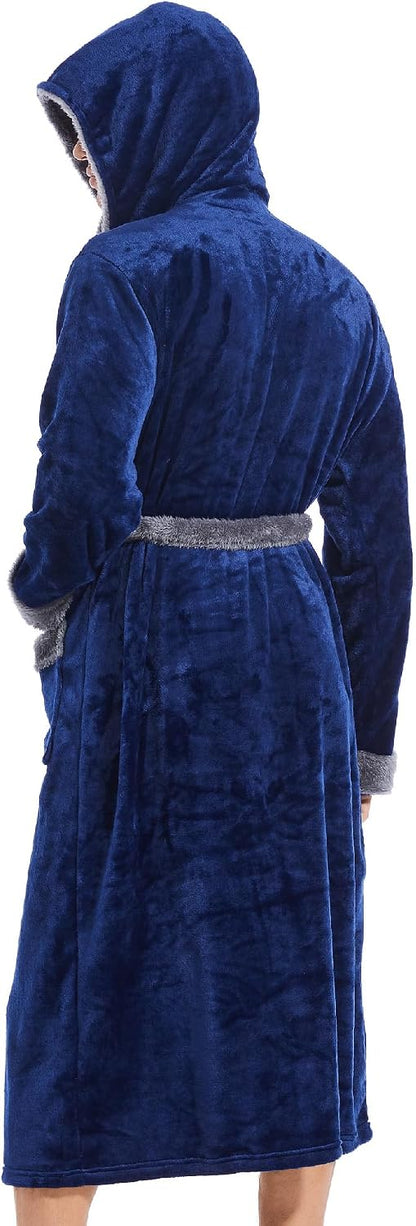 Inner Wish Mens Hooded Robe, Plush Long Highly Absorbent Bath robes Cozy Warm Bathrobe Fuzzy male Spa Robe With Pockets