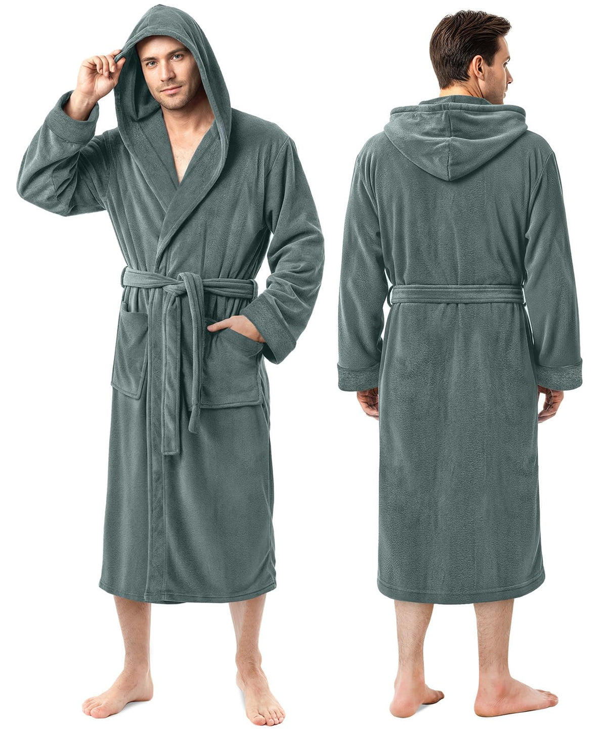 Luxury Ultra Soft Mens Robe with Hood Plush Fleece Long Bathrobe