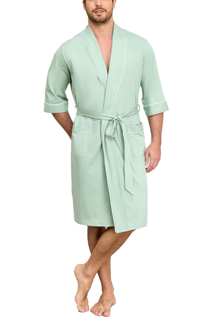 EA'S SECRET 100% Cotton Men's Lightweight Robe Summer Short Sleeve Bathrobe Soft Knee Length Robe with Pockets