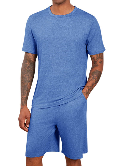 Runcati Mens Pajama Sets Short Sleeve Shirt and Shorts 2 Piece Outfits