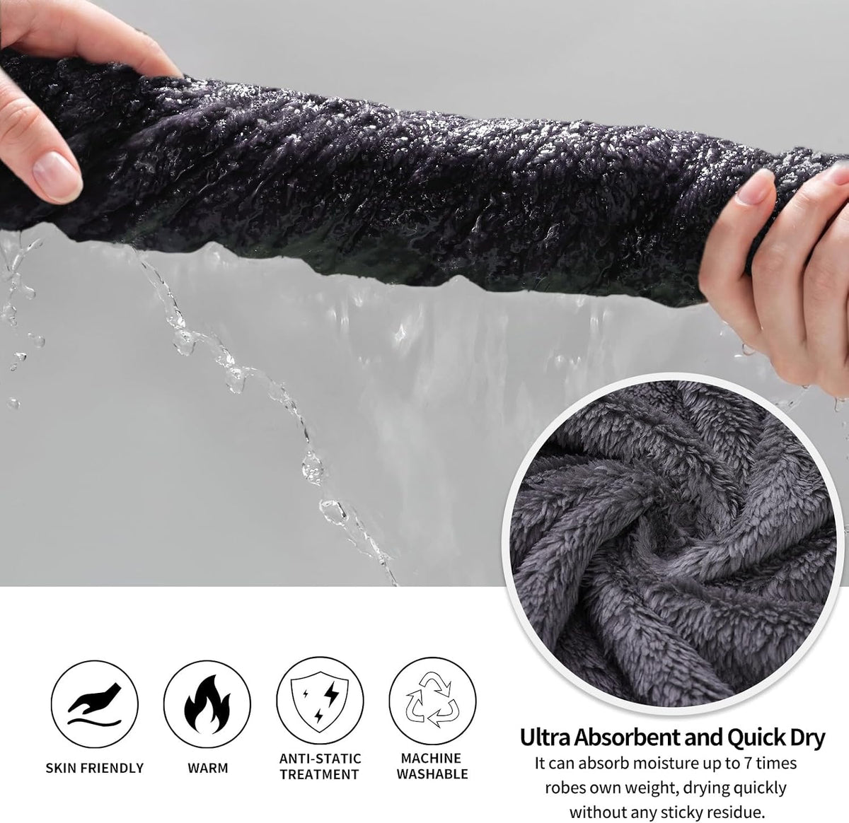 Inner Wish Mens Plush Fleece Robe, Highly Absorbent Cozy Warm Bathrobe Fuzzy Male Spa Long Robe With Pockets
