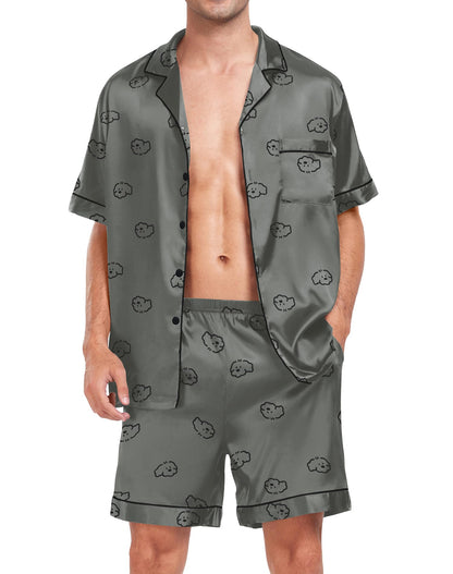 SWOMOG Men Satin Silk Pajamas Sets Short Sleeve Sleepwear Button-Down PJs Sets Two-Pieces Loungewear with Pockets