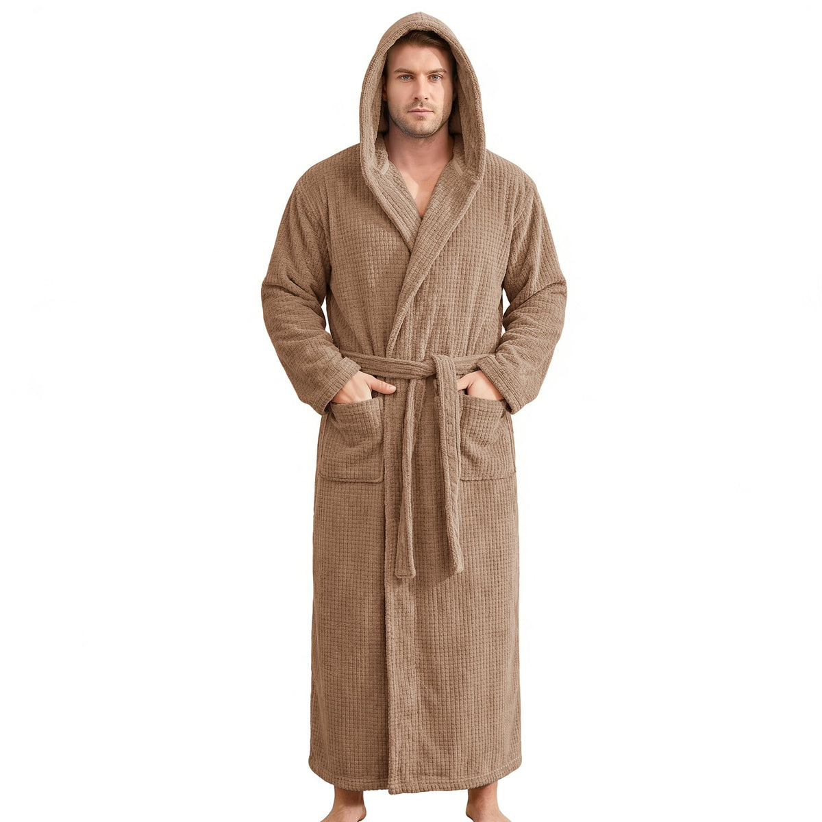 PJGGZ Bathrobes for Men Full Length - Soft Absorbent Long Towel Robes with Hood (Available for Big and Tall)