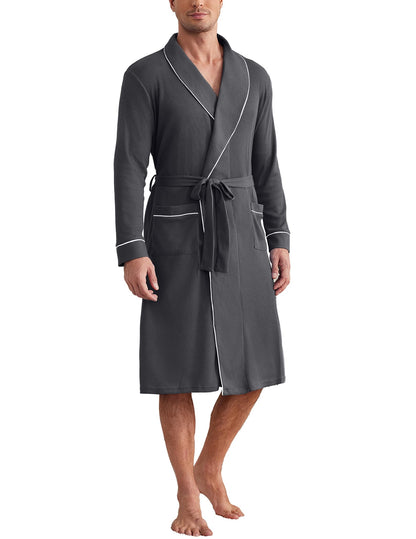 Ekouaer Mens Robes Lightweight Waffle Knit Kimono Bathrobe Long Sleeve Sleepwear Soft Knee Length Robe with Pockets