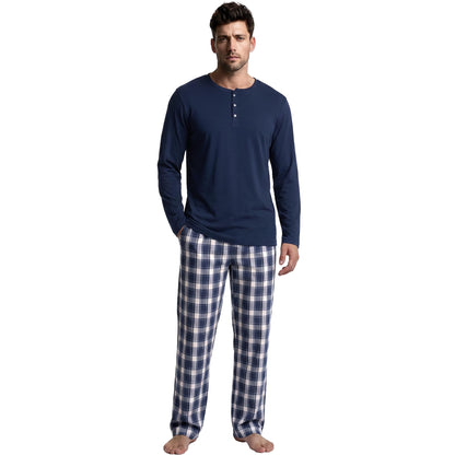 Vulcanodon Mens 100% Cotton Pajamas Set Cozy 2 Piece with Plaid Pants Pjs