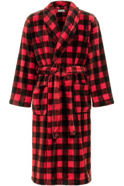 Men's Long Sleeve Lightweight Fleece Robe with Pockets, Bathrobe