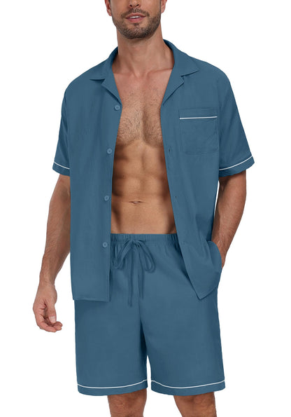 PrinStory Men's Pajamas Set Sleepwear Pjs Lightweight Short Sleeve Pajama 2 Piece Comfy Loungewear with Pockets S-2XL