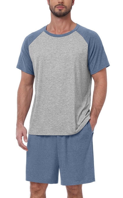 MLXSJ Mens Pajama Set Summer Pjs Sleepwear Soft Sleep Set With Pocket S-3XL