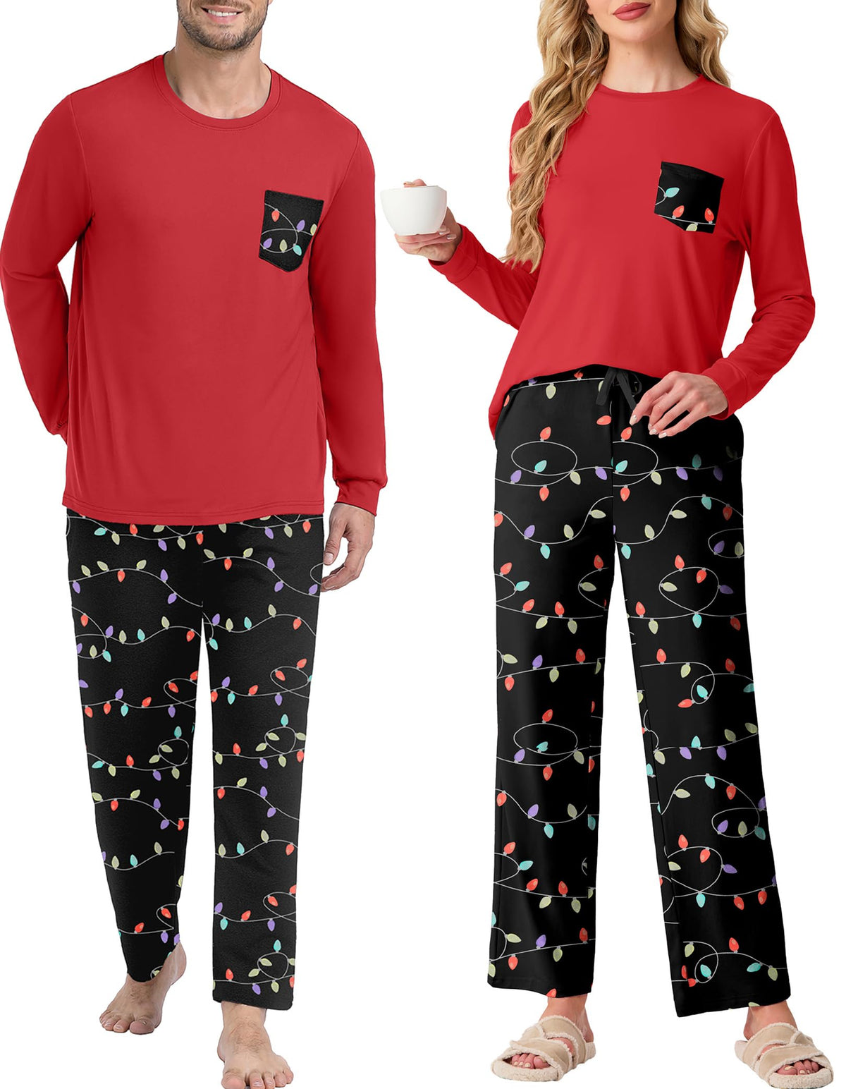 PrinStory Men's Pajama Sets Loungewear Sleepwear Pjs Lightweight Long Sleeve Shirts and Bottoms Soft Comfy Sleep Sets S-4XL